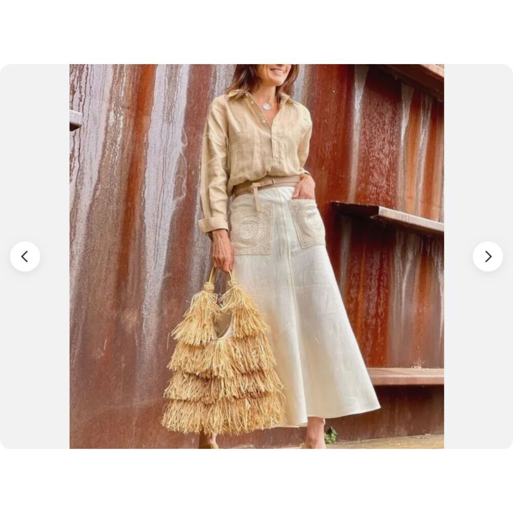 Cream Ivory Zara High-Waist Crochet Patch Pockets Flounce Midi Skirt (NWT)